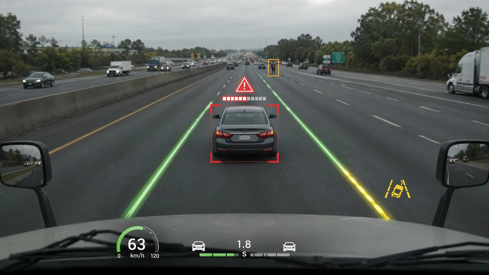 ADAS forward collision and lane departure warning screen