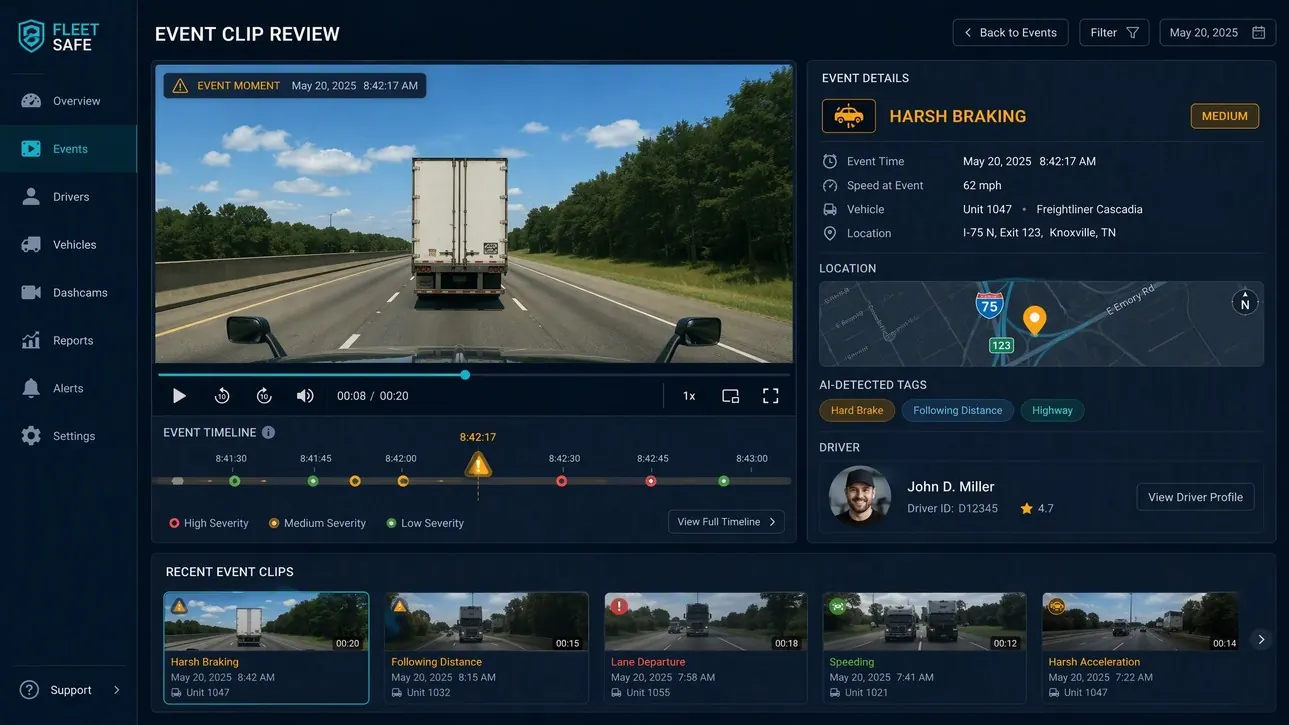 Event clip review screen