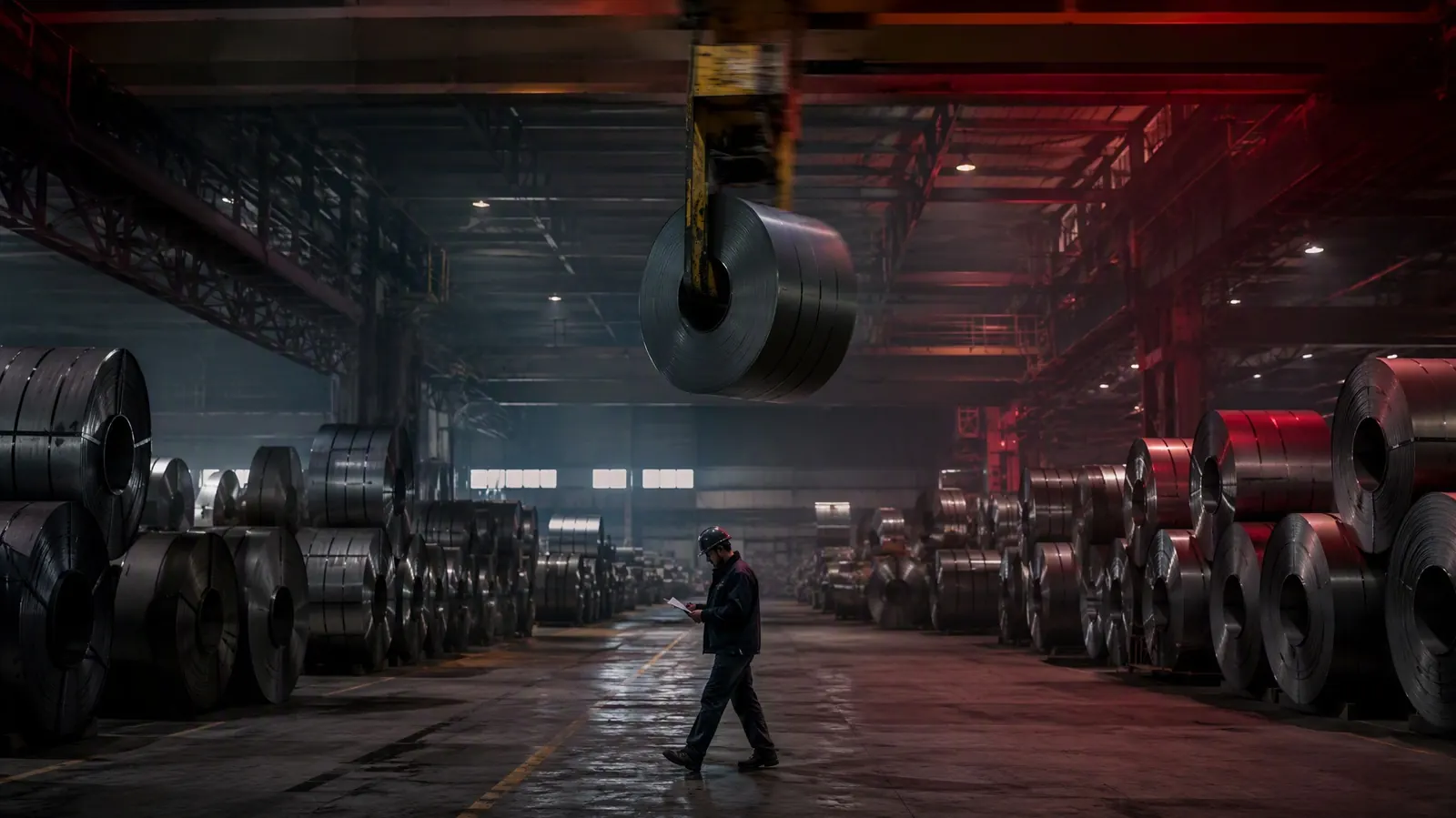 A crane load moving overhead